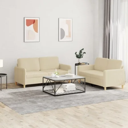 Sofa set with cushions 2 pieces cream fabric by , Sofas - Ref: Foro24-3202088, Price: 408,85 €, Discount: %