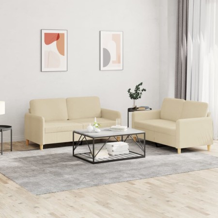 Sofagarnitur mit Kissen, 2-teilig, cremefarbener Stoff von , Sofas - Ref: Foro24-3202088, Preis: 415,27 €, Rabatt: %