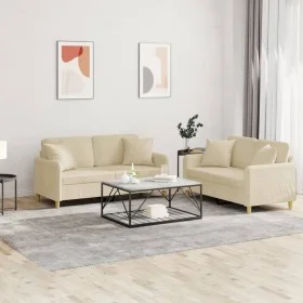 Sofa set with cushions 2 pieces cream fabric by , Sofas - Ref: Foro24-3202104, Price: 432,19 €, Discount: %