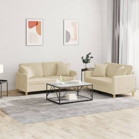 Sofagarnitur mit Kissen, 2-teilig, cremefarbener Stoff von , Sofas - Ref: Foro24-3202104, Preis: 439,15 €, Rabatt: %