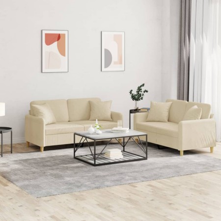 Sofa set with cushions 2 pieces cream fabric by , Sofas - Ref: Foro24-3202104, Price: 439,15 €, Discount: %
