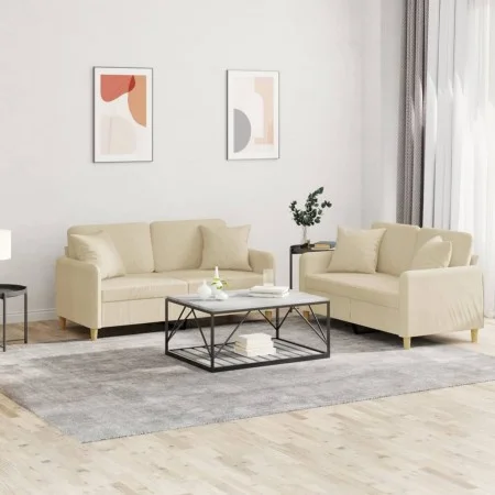 Sofa set with cushions 2 pieces cream fabric by , Sofas - Ref: Foro24-3202104, Price: 432,19 €, Discount: %
