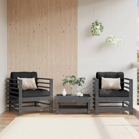 Garden armchairs 2 units solid gray pine wood by , Modular outdoor sofas - Ref: Foro24-825627, Price: 177,99 €, Discount: %