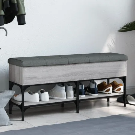 Sonoma gray engineered wood shoe bench 102x32x45 cm by , Benches for halls and storage - Ref: Foro24-835180, Price: 74,28 €, ...