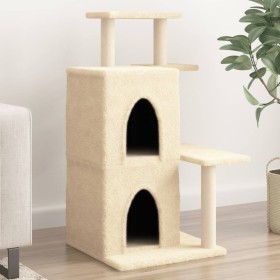 Rascador para gatos con postes de sisal color crema 97 cm