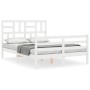 Double bed frame with white solid wood headboard by , Beds and slatted bases - Ref: Foro24-3194872, Price: 155,27 €, Discount: %
