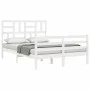 Estructura cama de matrimonio con cabecero madera maciza blanco de , Camas y somieres - Ref: Foro24-3194872, Precio: 150,84 €...