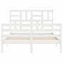 Double bed frame with white solid wood headboard by , Beds and slatted bases - Ref: Foro24-3194872, Price: 155,27 €, Discount: %