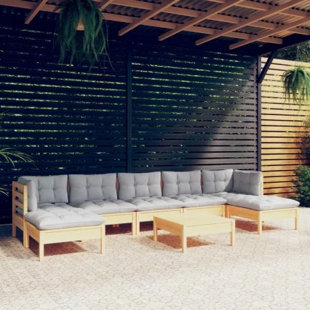 Garden furniture set 8 pieces and gray pine wood cushions by , Garden sets - Ref: Foro24-3097096, Price: 619,45 €, Discount: %