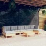 Garden furniture set 8 pieces and gray pine wood cushions by , Garden sets - Ref: Foro24-3097096, Price: 619,45 €, Discount: %