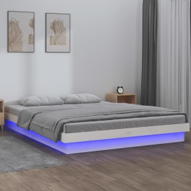 Estructura de cama con LED madera maciza blanca 180x200 cm