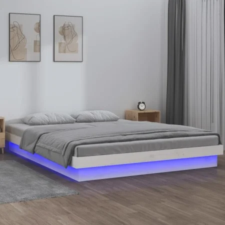 Bed frame with LED solid white wood 180x200 cm by , Beds and slatted bases - Ref: Foro24-819988, Price: 184,13 €, Discount: %