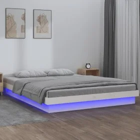 Bed frame with LED solid white wood 160x200 cm by , Beds and slatted bases - Ref: Foro24-819983, Price: 161,76 €, Discount: %