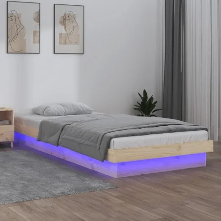 Bed frame with LED solid wood 100x200 cm by , Beds and slatted bases - Ref: Foro24-819962, Price: 120,60 €, Discount: %