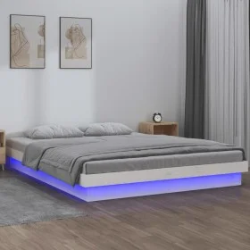 Bed frame with LED solid wood white 135x190 cm by , Beds and slatted bases - Ref: Foro24-820013, Price: 162,88 €, Discount: %