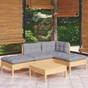 5-teiliges Gartenmöbel-Set und Kissen aus grauem Kiefernholz von , Gartensets - Ref: Foro24-3096291, Preis: 318,99 €, Rabatt: %