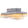 5-teiliges Gartenmöbel-Set und Kissen aus grauem Kiefernholz von , Gartensets - Ref: Foro24-3096291, Preis: 328,14 €, Rabatt: %