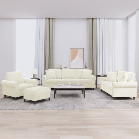 Juego de sofás con cojines 4 piezas terciopelo crema en Sofás | Comprar online en Foro24