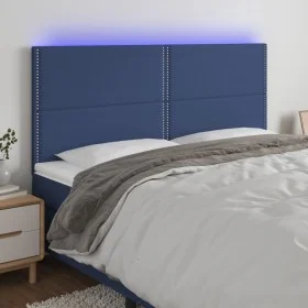 Kopfteil mit LED-Lichtern aus blauem Stoff, 160 x 5 x 118/128 cm von , Kopf- und Fußteile - Ref: Foro24-3122296, Preis: 89,26...