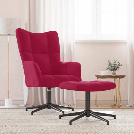 Sillón de relax con taburete terciopelo rojo tinto en Sillones | Comprar online en Foro24