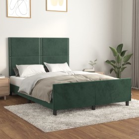 Estructura cama con cabecero terciopelo verde oscuro 140x200 cm