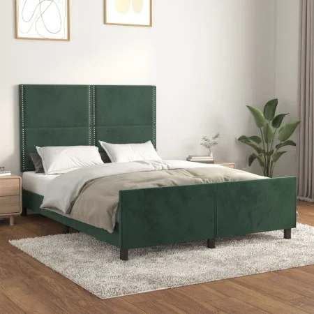 Estructura cama con cabecero terciopelo verde oscuro 140x200 cm de , Camas y somieres - Ref: Foro24-3125699, Precio: 205,31 €...