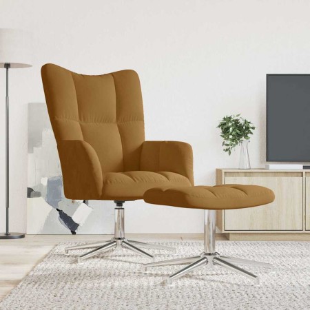 Sillón de relax con taburete terciopelo marrón en Sillones | Comprar online en Foro24