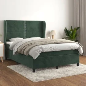Box spring bed with dark green velvet mattress 140x200 cm by , Beds and slatted bases - Ref: Foro24-3129156, Price: 504,13 €,...