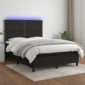 Box spring bed mattress and LED lights black fabric 140x190 cm by , Beds and slatted bases - Ref: Foro24-3134791, Price: 462,...
