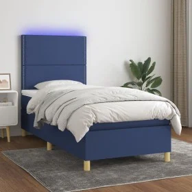 Box spring bed mattress and LED lights blue fabric 80x200 cm by , Beds and slatted bases - Ref: Foro24-3135315, Price: 315,08...