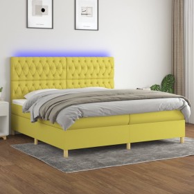 Cama box spring colchón y luces LED tela verde 200