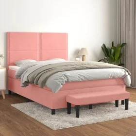 Box spring bed with pink velvet mattress 140x190 cm by , Beds and slatted bases - Ref: Foro24-3137784, Price: 542,73 €, Disco...