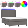 Cama box spring colchón y LED cuero sintético gris 140x200 cm de , Camas y somieres - Ref: Foro24-3139329, Precio: 504,30 €, ...
