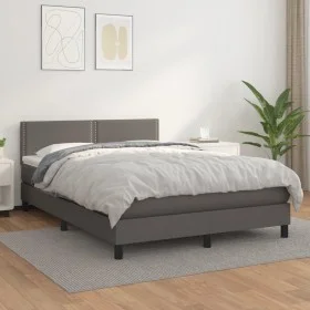 Box spring bed with gray synthetic leather mattress 140x190 cm by , Beds and slatted bases - Ref: Foro24-3141063, Price: 446,...