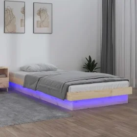 Bed frame with LED solid wood 90x200 cm by , Beds and slatted bases - Ref: Foro24-819957, Price: 111,99 €, Discount: %