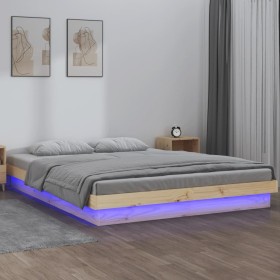 Bed frame with LED solid wood 120x190 cm by , Beds and slatted bases - Ref: Foro24-820007, Price: 132,95 €, Discount: %