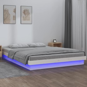 Bed frame with LED solid wood white 140x190 cm by , Beds and slatted bases - Ref: Foro24-820018, Price: 166,58 €, Discount: %