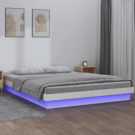 Bed frame with LED solid wood white 140x190 cm by , Beds and slatted bases - Ref: Foro24-820018, Price: 164,06 €, Discount: %