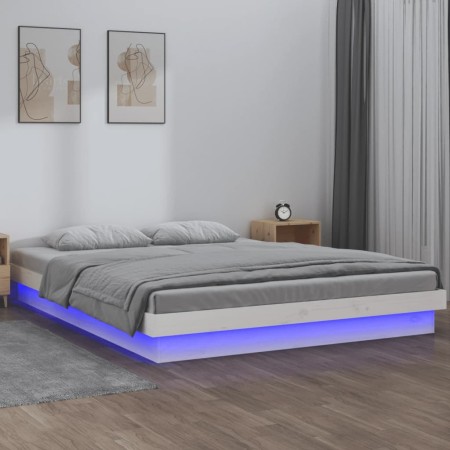 Bed frame with LED solid wood white 140x190 cm by , Beds and slatted bases - Ref: Foro24-820018, Price: 166,58 €, Discount: %