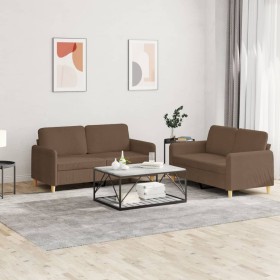 Zweiteiliges Sofaset mit braunem Stoff und Kissen. von , Sofas - Ref: Foro24-3202089, Preis: 408,23 €, Rabatt: %