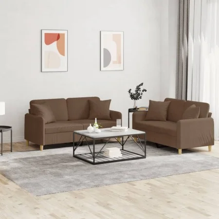 Juego de sofás con cojines 2 piezas tela marrón by , Sofas - Ref: Foro24-3202105, Price: 432,60 €, Discount: %