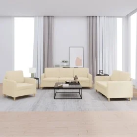 Juego de sofás con cojines 3 piezas tela crema by , Sofas - Ref: Foro24-3202056, Price: 601,73 €, Discount: %