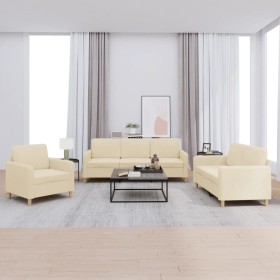 Juego de sofás con cojines 3 piezas tela crema by , Sofas - Ref: Foro24-3202056, Price: 611,15 €, Discount: %