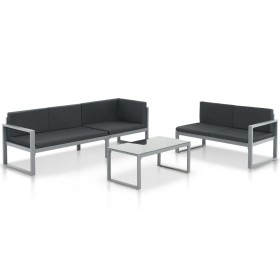 Set de muebles de jardín con cojines 3 piezas aluminio negro