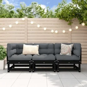 3-teiliges Gartensitzgruppen-Set aus massivem schwarzen Kiefernholz von , Modulare Sofas für den Außenbereich - Ref: Foro24-8...