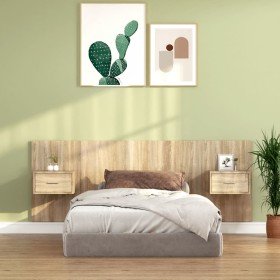 Cabecero de cama con mesitas madera contrachapada roble Sonoma