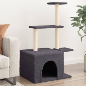 Rascador para gatos con postes de sisal gris oscuro 110 cm