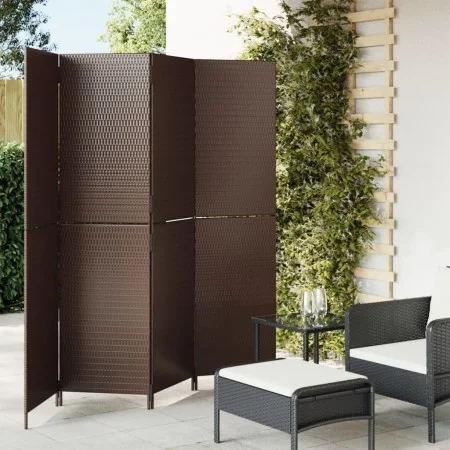Biombo de 4 paneles ratán sintético marrón by , Room dividers - Ref: Foro24-365345, Price: 186,41 €, Discount: %