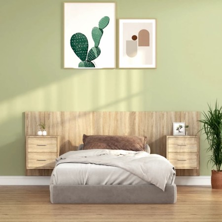 Cabecero de cama con mesitas madera contrachapada roble Sonoma