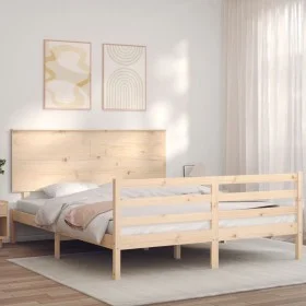Bed frame with solid wood headboard 160x200 cm by , Beds and slatted bases - Ref: Foro24-3195231, Price: 152,75 €, Discount: %